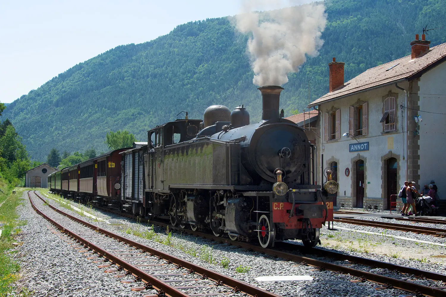 Steam train passing through Annot station