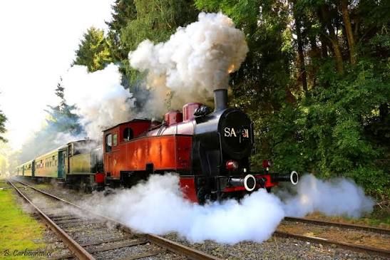 Steam train crossing a viaduct in the Belgian Ardennes